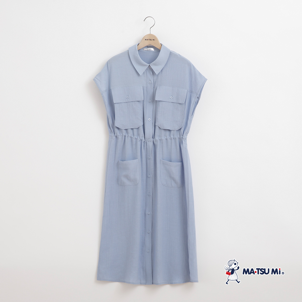 MA‧TSU Mi 微透大口袋抽繩長版襯衫(白.水藍)