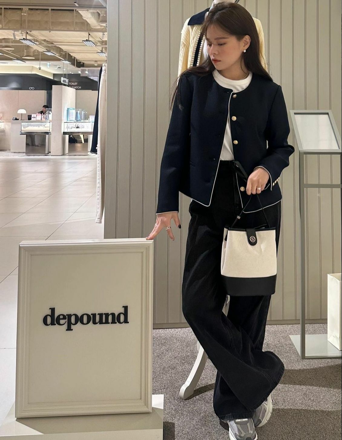 Depound Town Bag Bucket Shoulder(Herringbone Ivory)