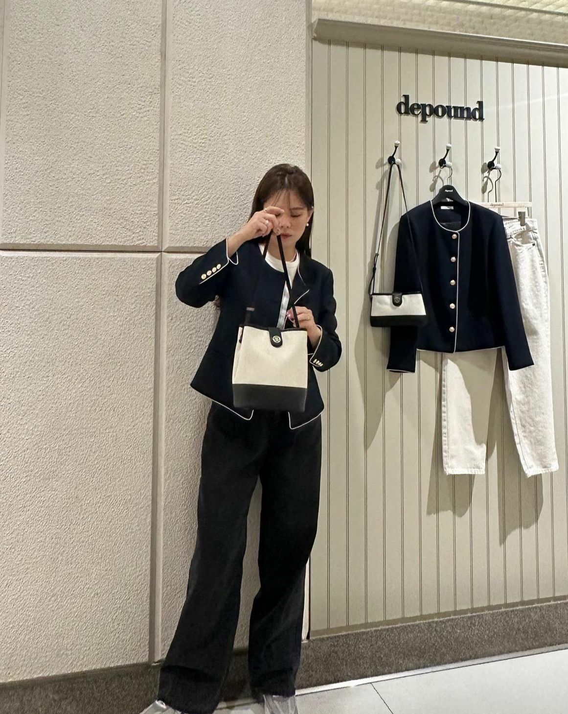 Depound Town Bag Bucket Shoulder(Herringbone Ivory)