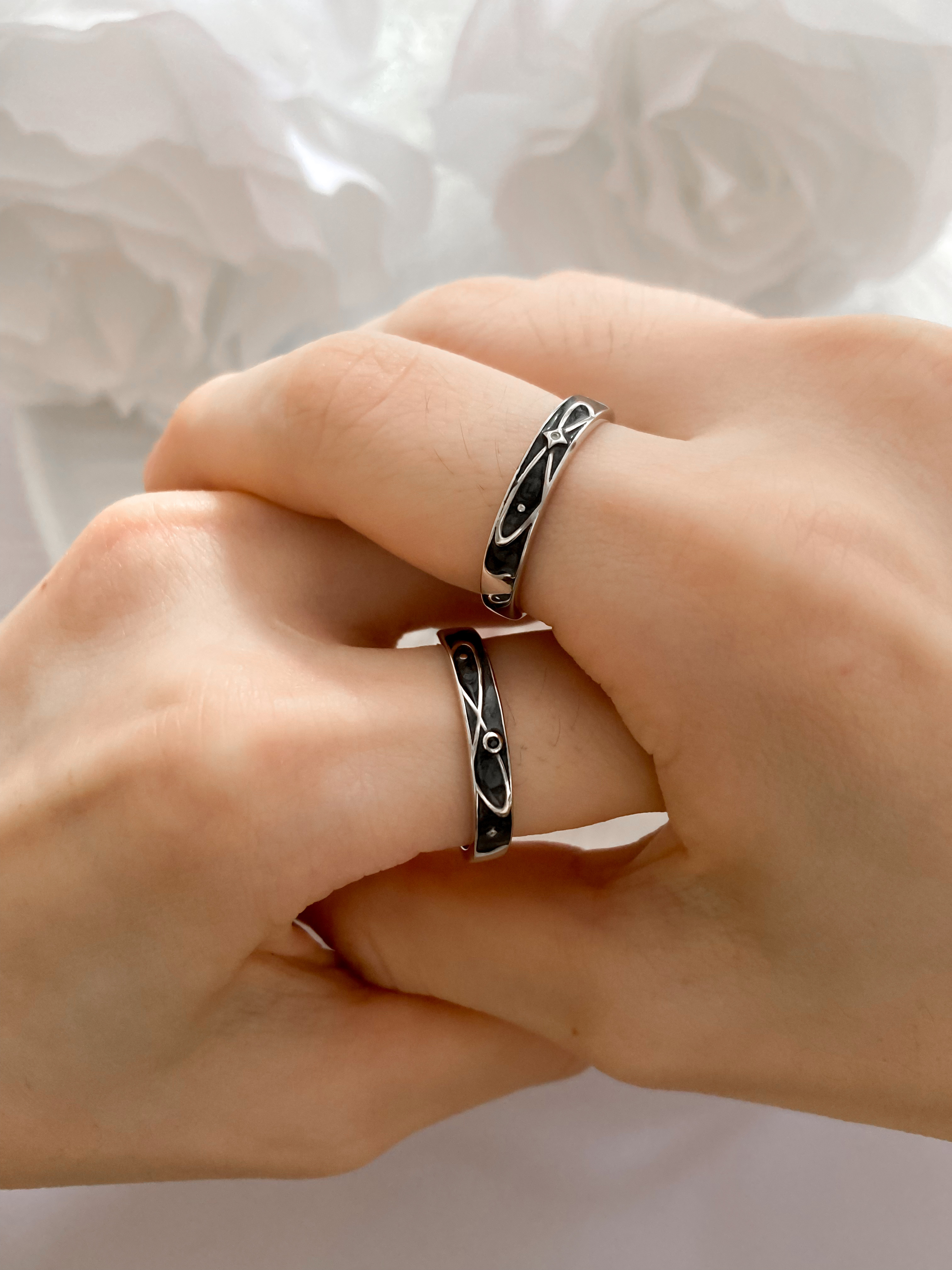 「星河璀璨 」情侶戒指💍 ｜S925純銀或鍍銀｜活口對戒｜免費刻字✒️｜