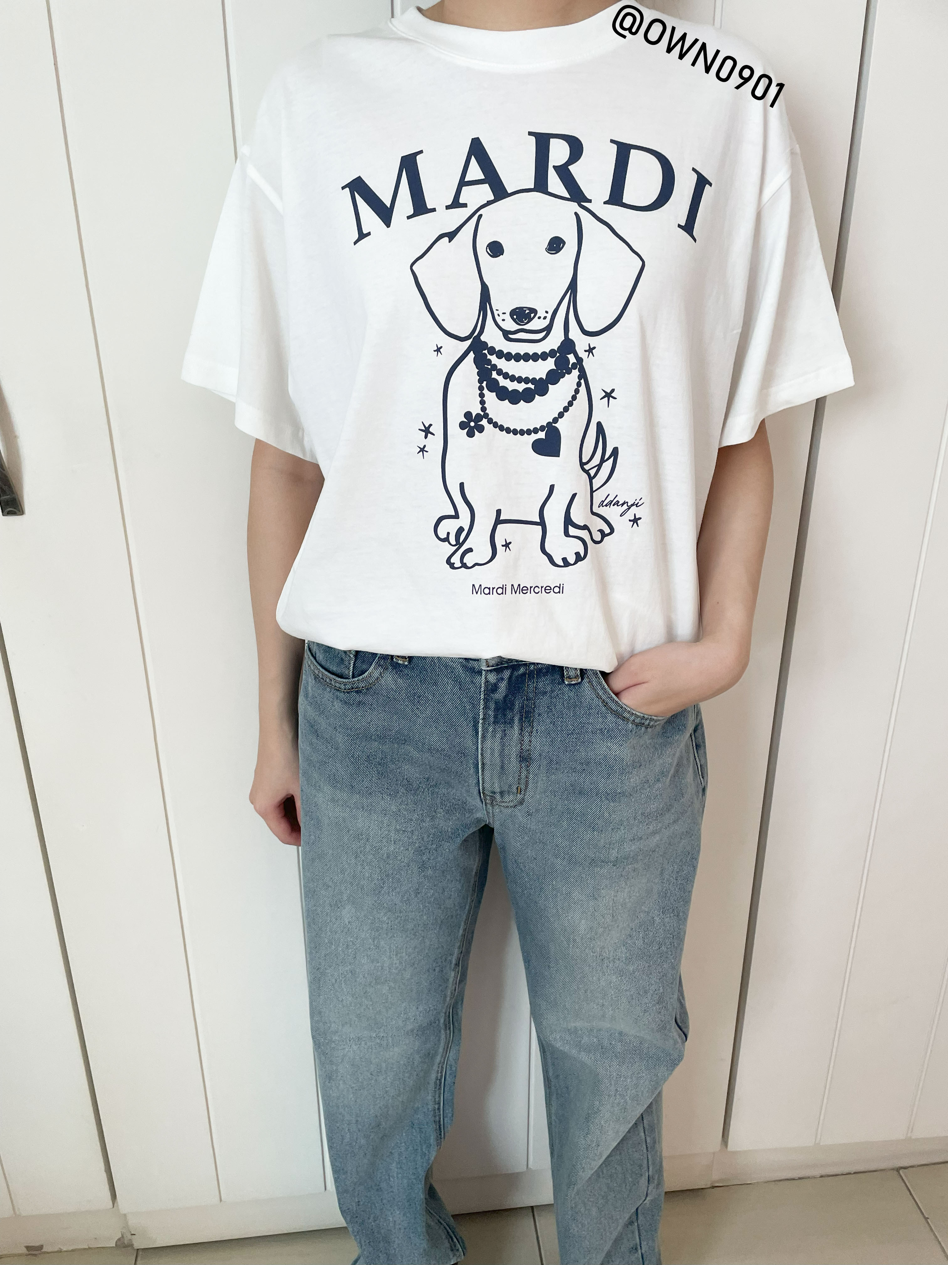 【OWN】MARDI MERCREDI 春夏 新品 臘腸狗 短袖上衣 棉質 薄款 女款 單一尺寸 白粉 燕麥黑 米白藍 白綠