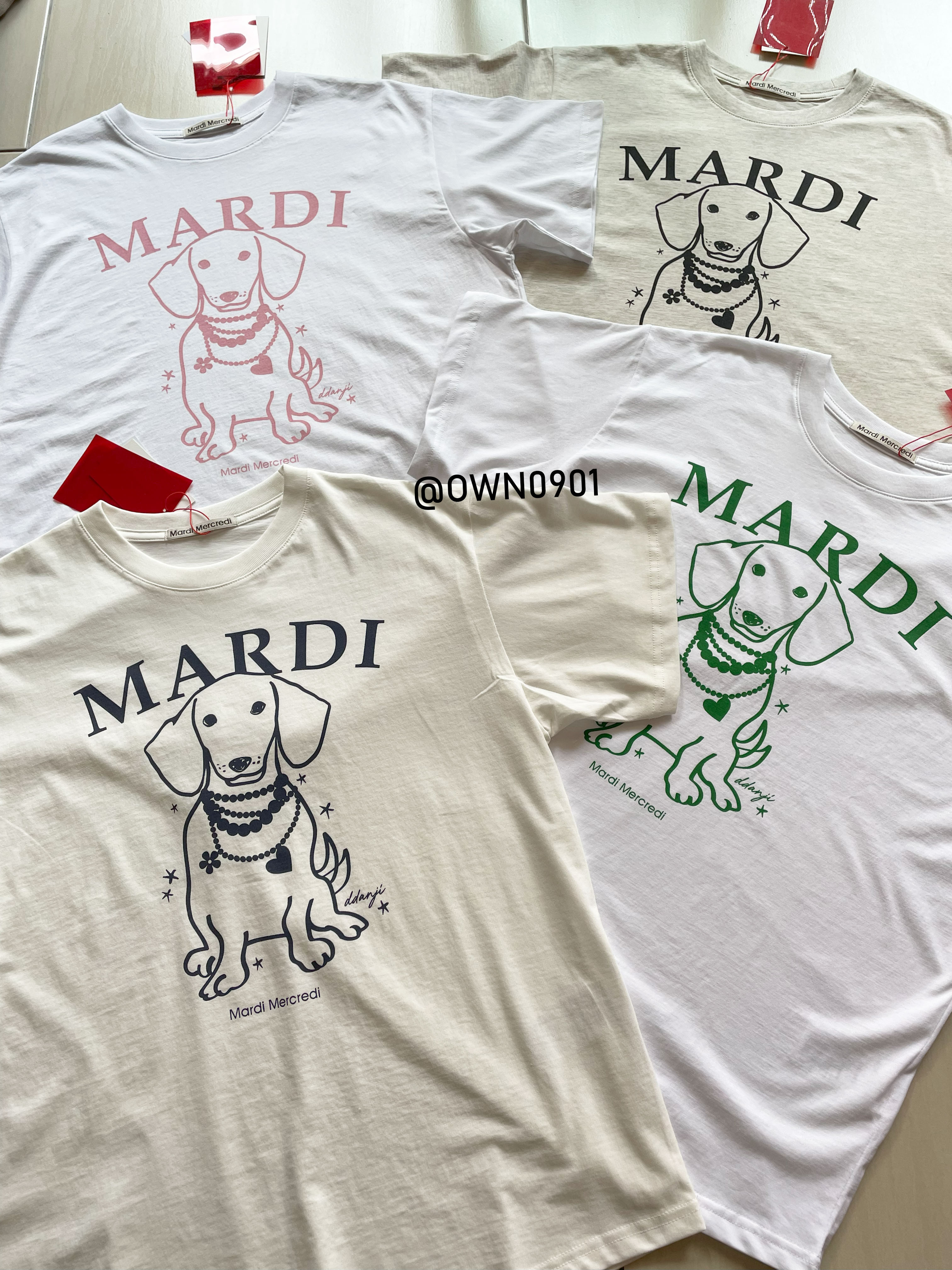 【OWN】MARDI MERCREDI 春夏 新品 臘腸狗 短袖上衣 棉質 薄款 女款 單一尺寸 白粉 燕麥黑 米白藍 白綠