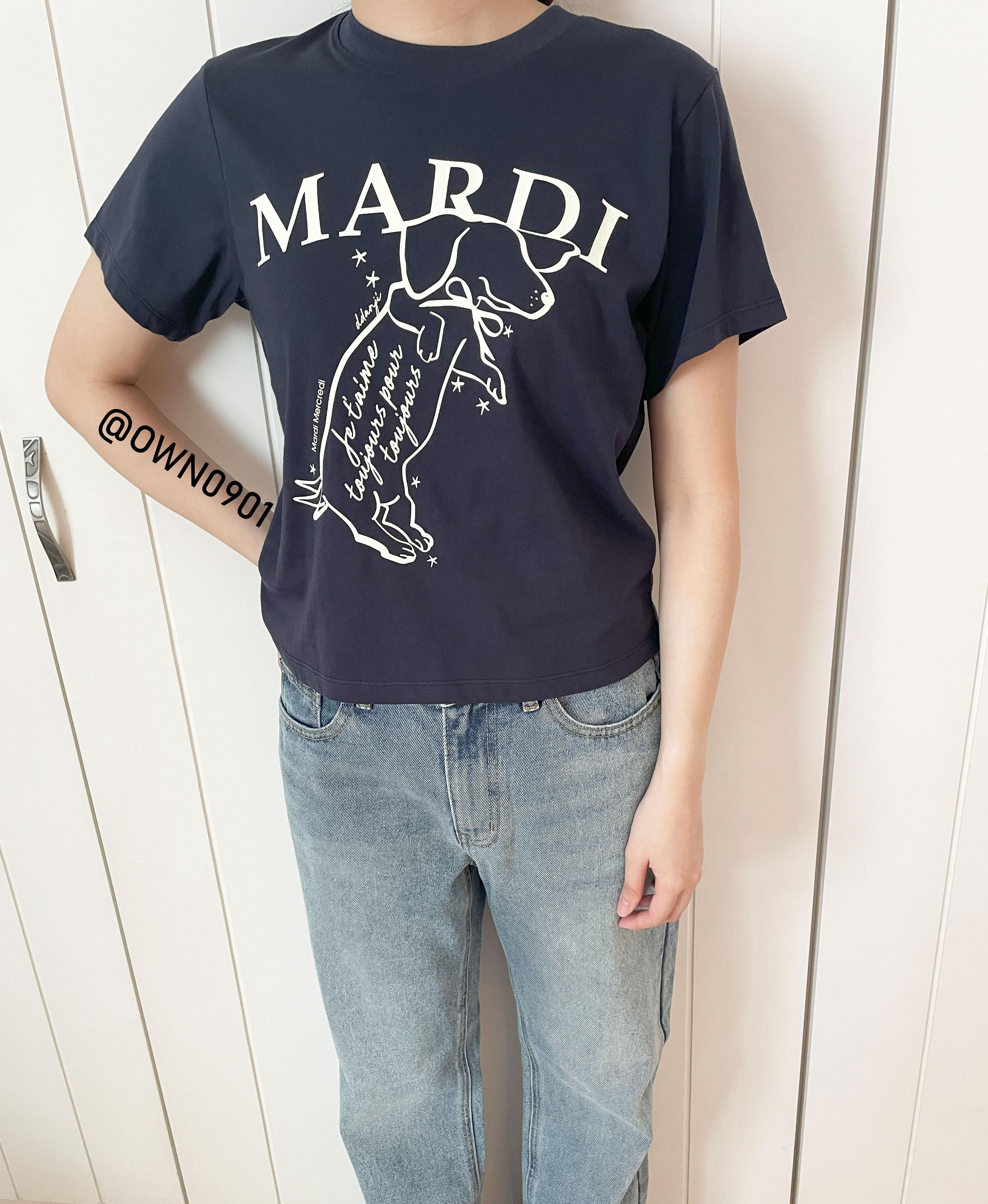 【OWN】MARDI MERCREDI 春夏 新品 臘腸狗 短版 短袖上衣 棉質 薄款 女款 單一尺寸 黑色 深藍 黑粉 米白 燕麥