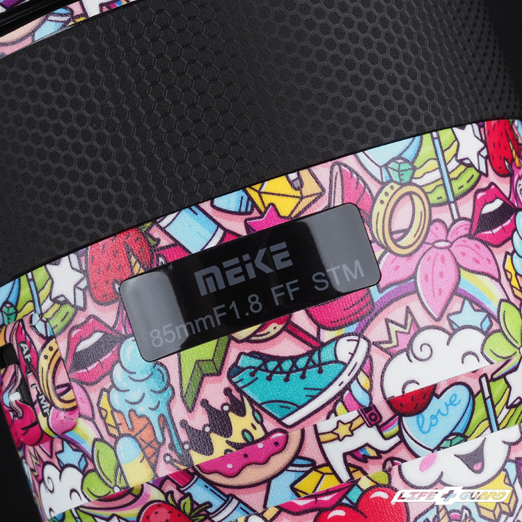 LIFE+GUARD 鏡頭貼膜安裝示意，適用 Meike 85mm F1.8 FF STM