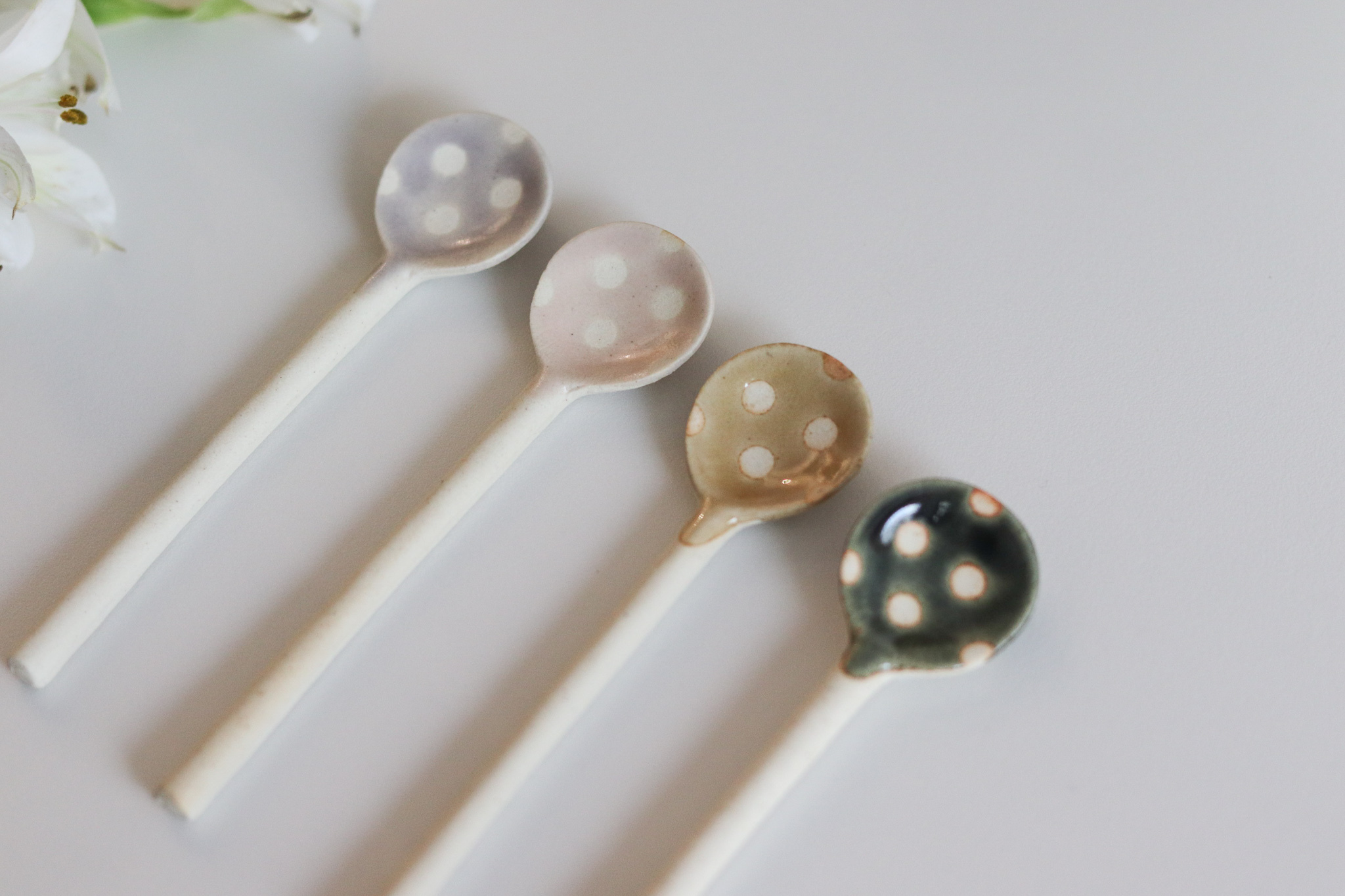 日本 水玉 陶製 調味匙 攪拌匙