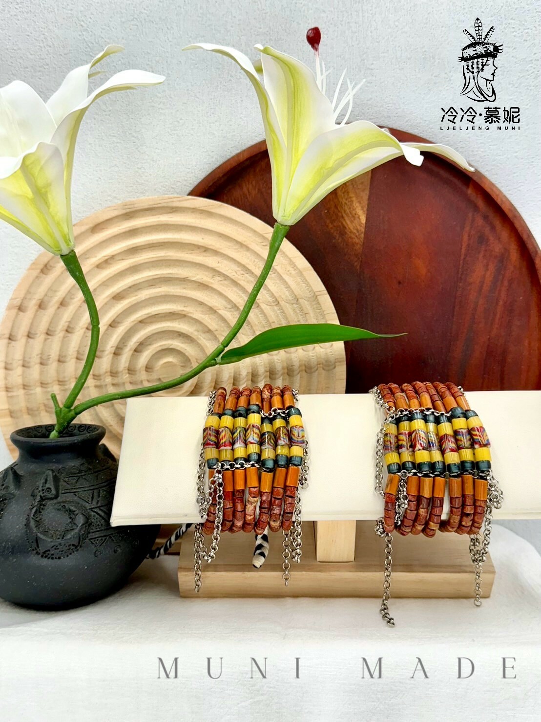 Muni-No.39貿易古珠七排手鍊15.5cm