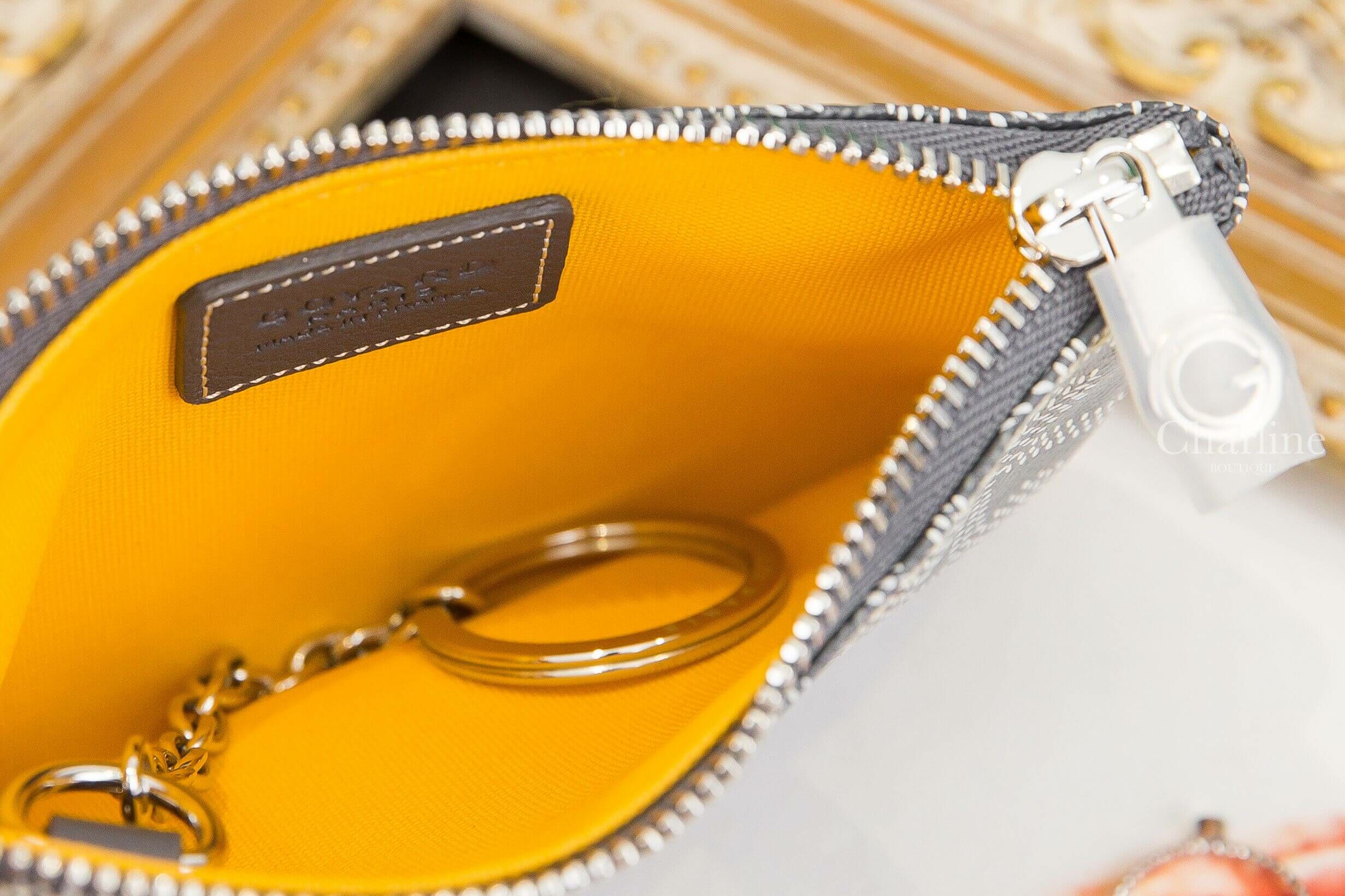Goyard Sénat Nano Key Pouch 灰色小牛皮黃色內裡銀釦拉鍊鑰匙零錢包-Charline Boutique 精品代購