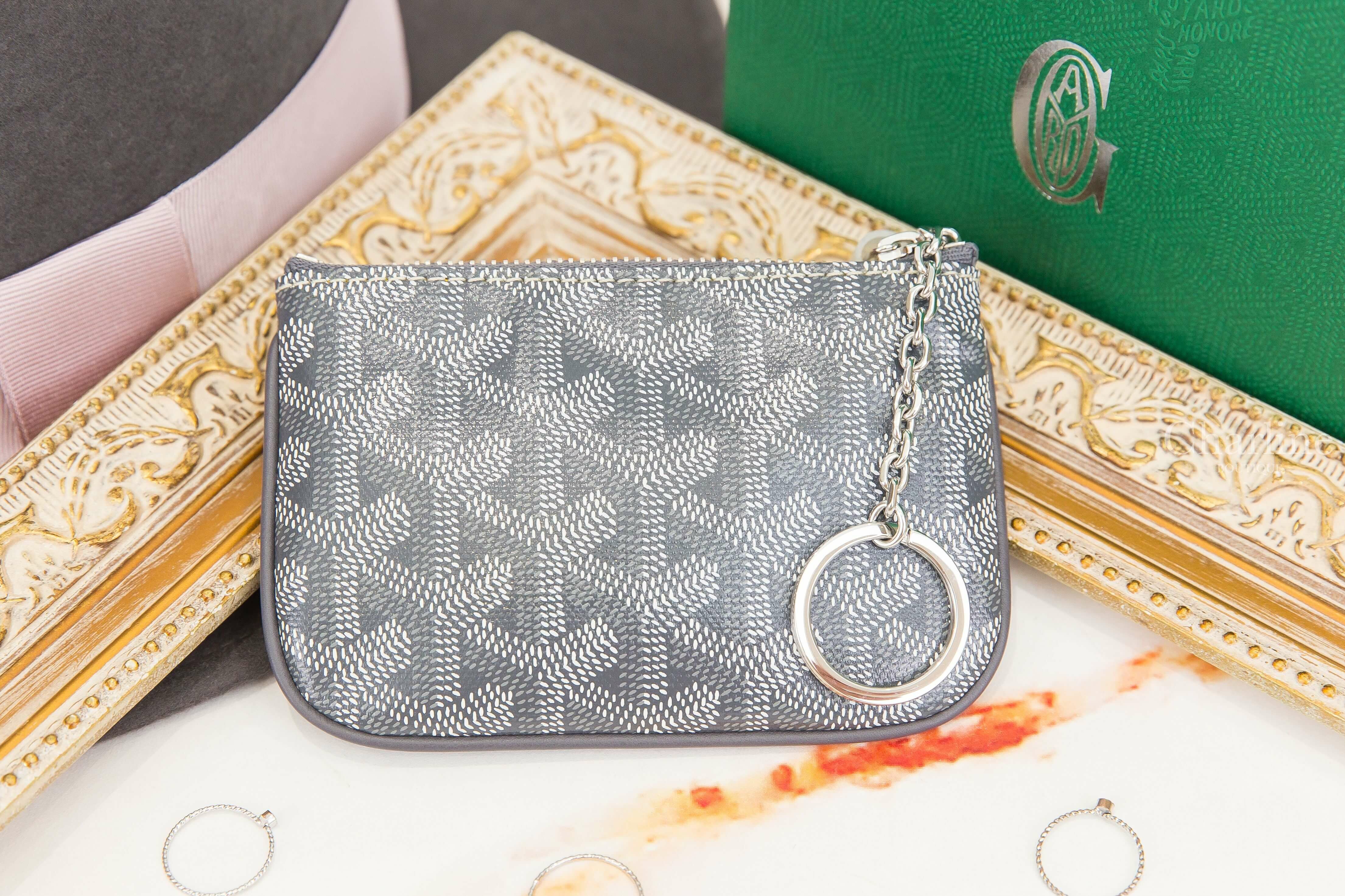 Goyard Sénat Nano Key Pouch 灰色小牛皮黃色內裡銀釦拉鍊鑰匙零錢包-Charline Boutique 精品代購