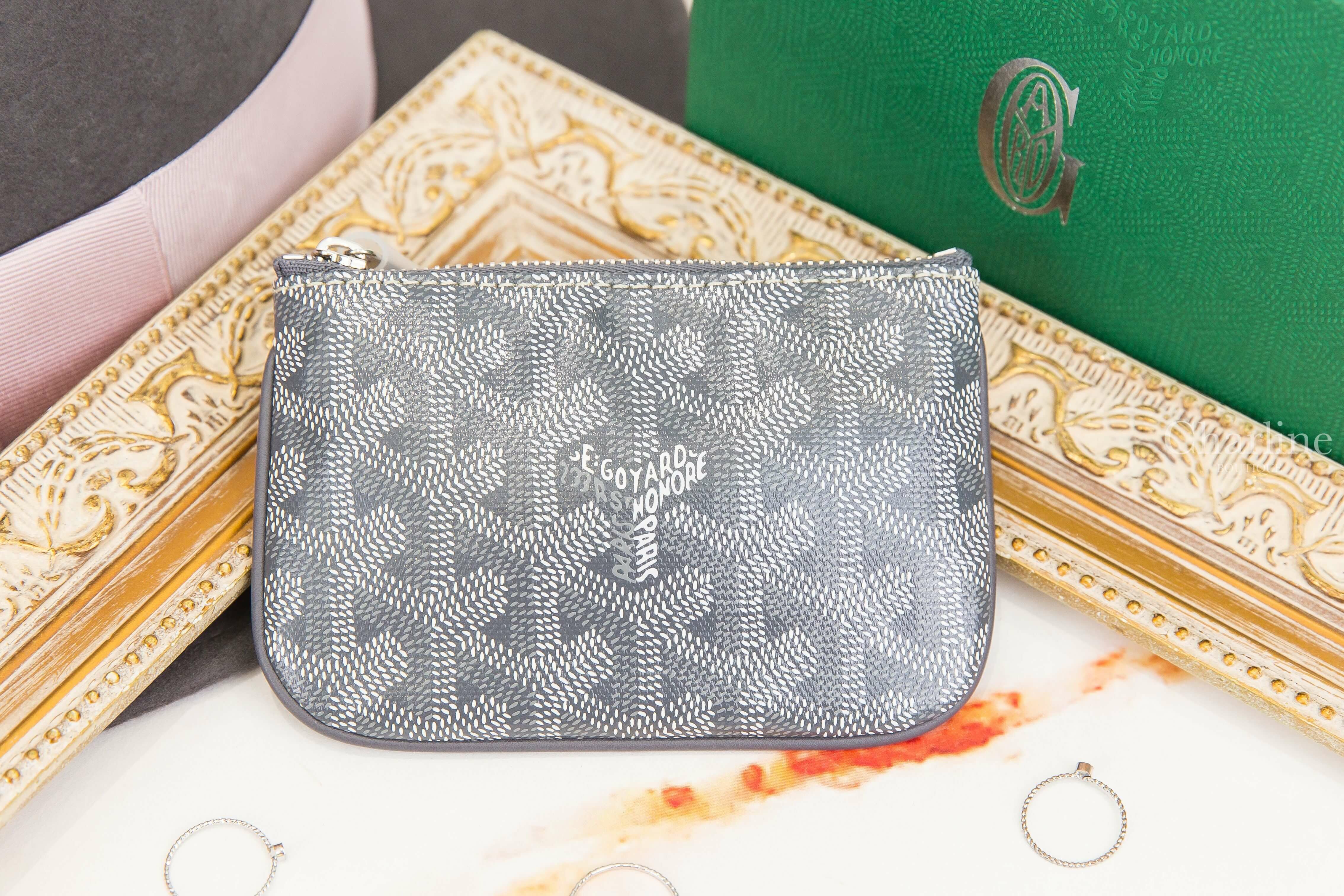 Goyard Sénat Nano Key Pouch 灰色小牛皮黃色內裡銀釦拉鍊鑰匙零錢包-Charline Boutique 精品代購