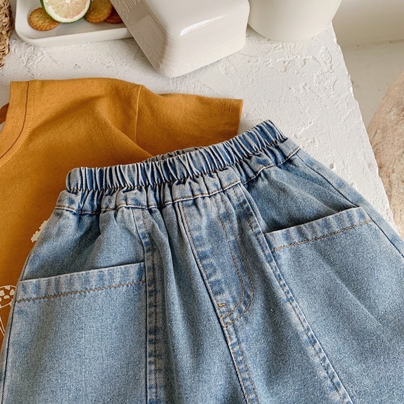 寬鬆雙口袋牛仔短褲