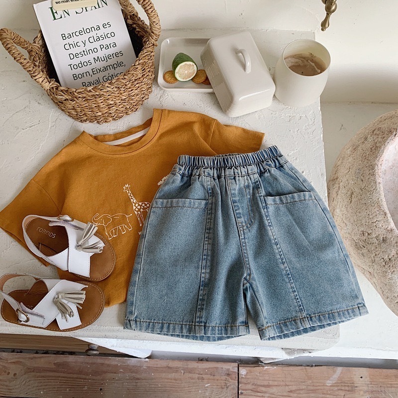 寬鬆雙口袋牛仔短褲