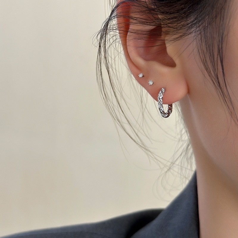 麻花金銀點綴bling鑽 日常精緻耳釦釘