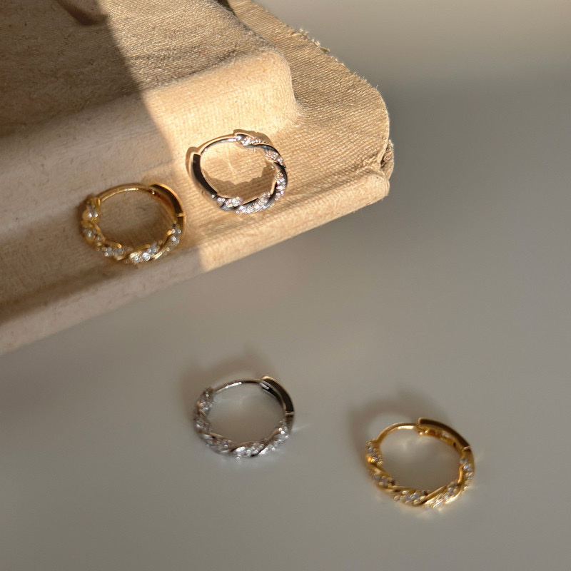 麻花金銀點綴bling鑽 日常精緻耳釦釘