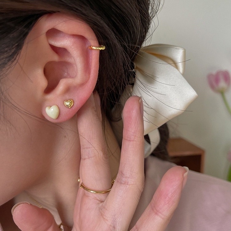 mini菱格愛心 金銀鈦鋼螺絲小耳釘