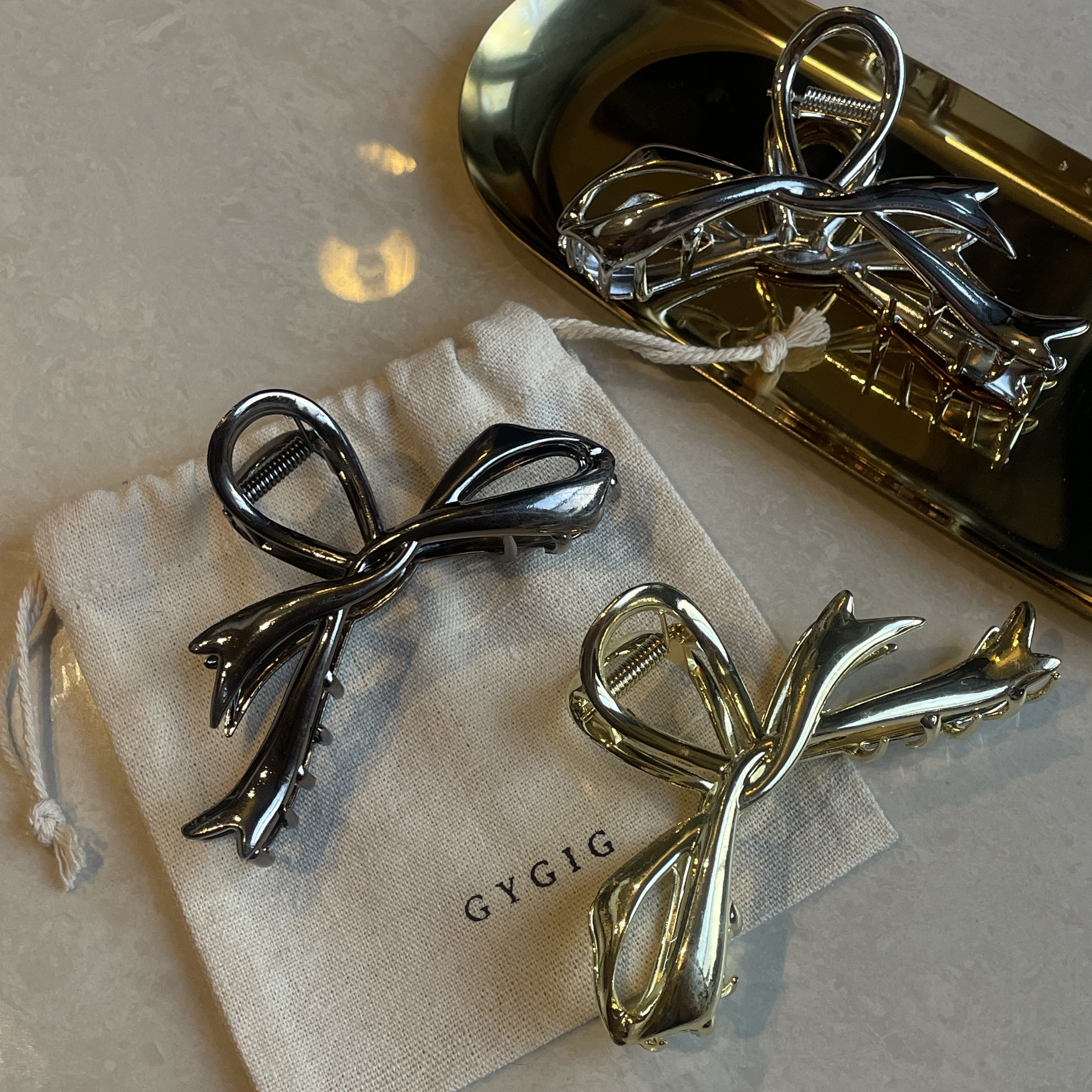 溫柔千金 蝴蝶結緞帶鬆弛感金屬髮夾