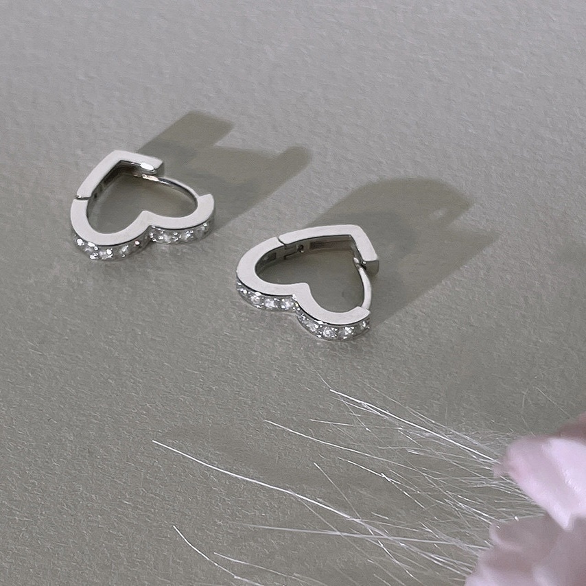 高級溫柔銀鑽心 鏤空厚框耳釦釘