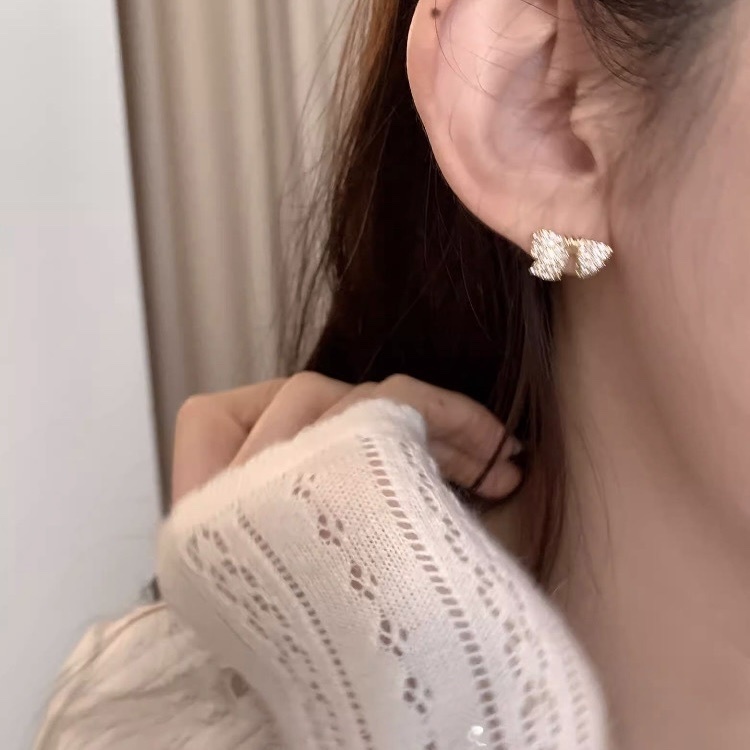 14k滿水鑽 軟糯糯蝴蝶結耳釘