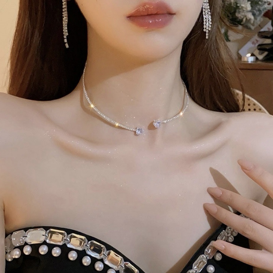 高奢溫柔水鑽心 開口滿鑽頸圈