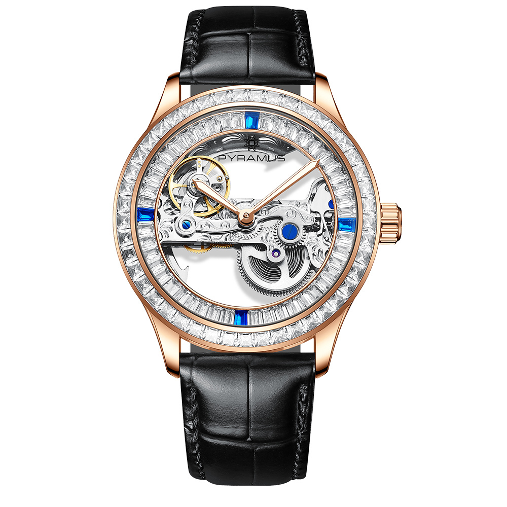 【PYRAMUS 帕爾麥斯】PMS-002-L1北極星Polaris 雙面雙鏤空 晶鑽鑲嵌 夜光 義大利小牛皮 機械 手錶