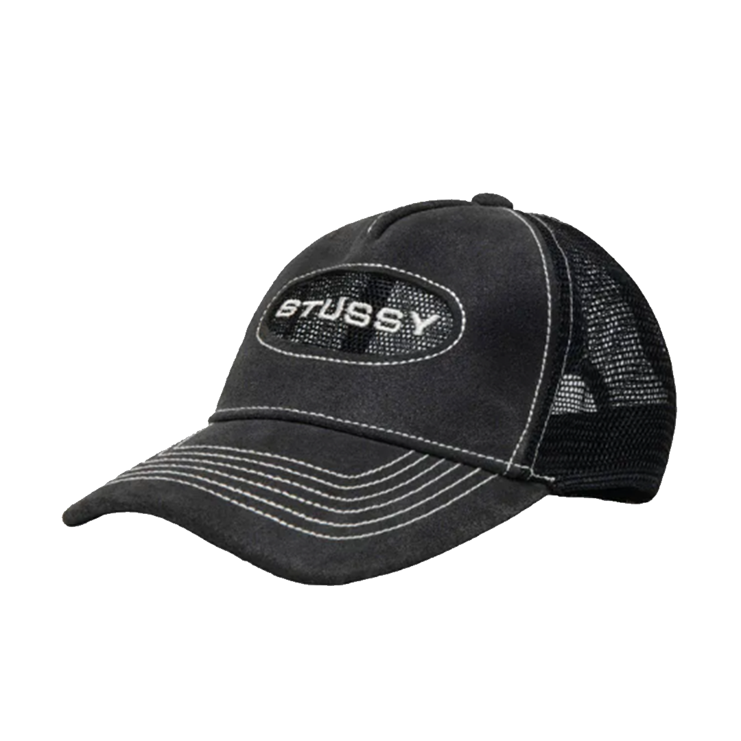 Stussy Cut Out Leather Trucker Cap 皮革卡車司機帽| FLOMMARKET