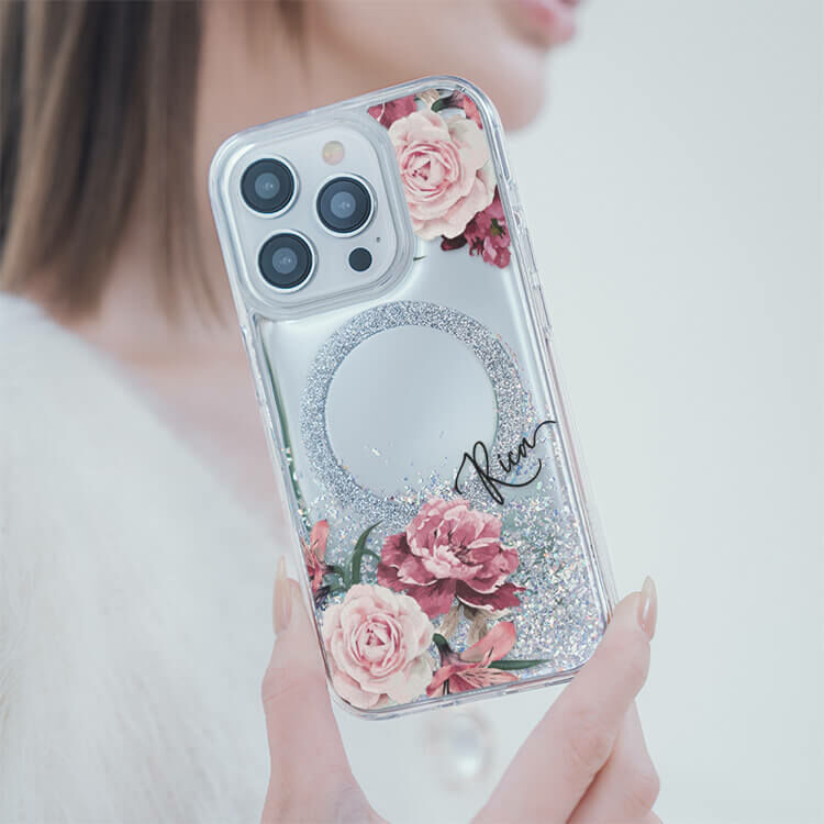 玫粉玫瑰 (MagSafe磁吸) 閃耀鏡面殼 - (訂製名字) iPhone客製化手機殼