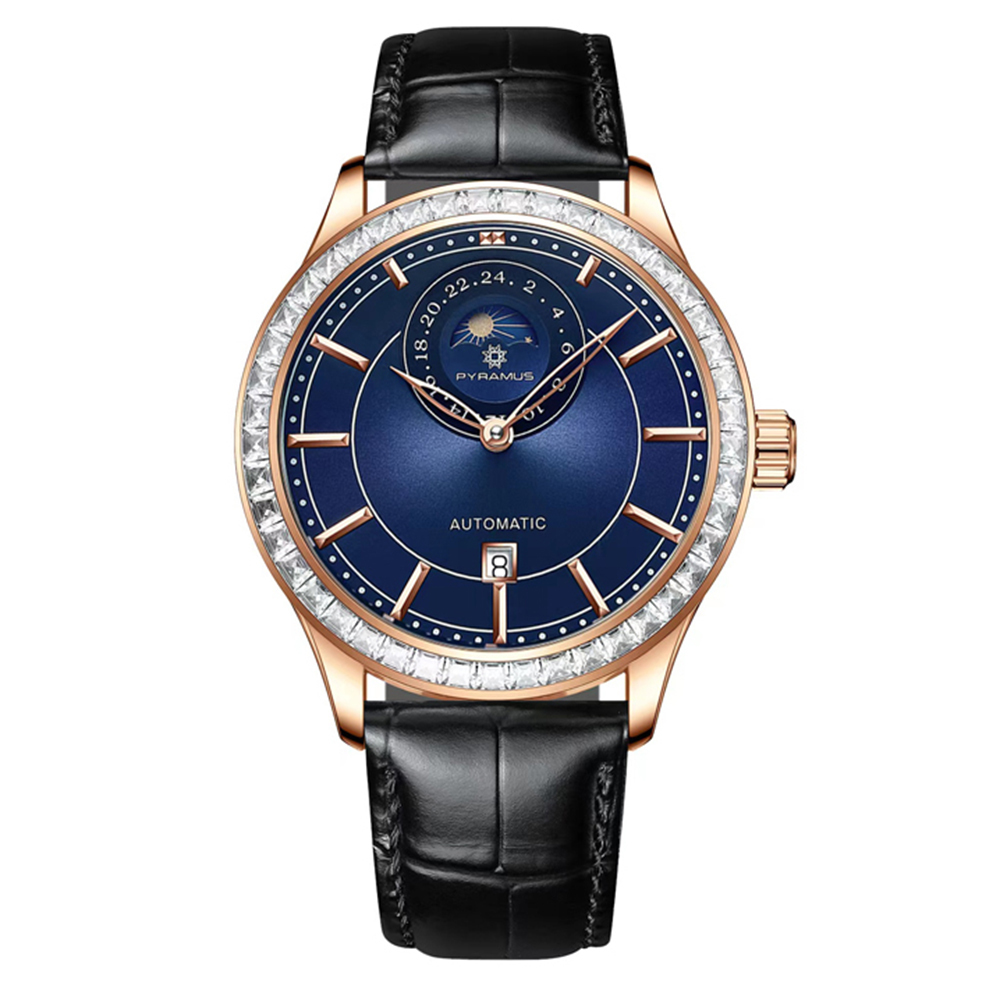 (預購)【PYRAMUS 帕爾麥斯】(PMS) PMS-005-L1登月Moonfall漸變錶盤晶鑽鑲嵌鑲嵌牛皮機械錶