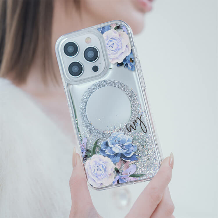 藍紫玫瑰 (MagSafe磁吸) 閃耀鏡面殼 - (訂製名字) iPhone客製化手機殼