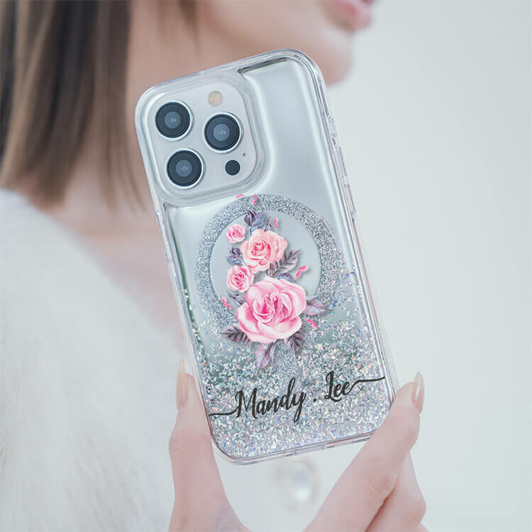 專情玫瑰 (MagSafe磁吸) 閃耀鏡面殼 - (訂製名字) iPhone客製化手機殼