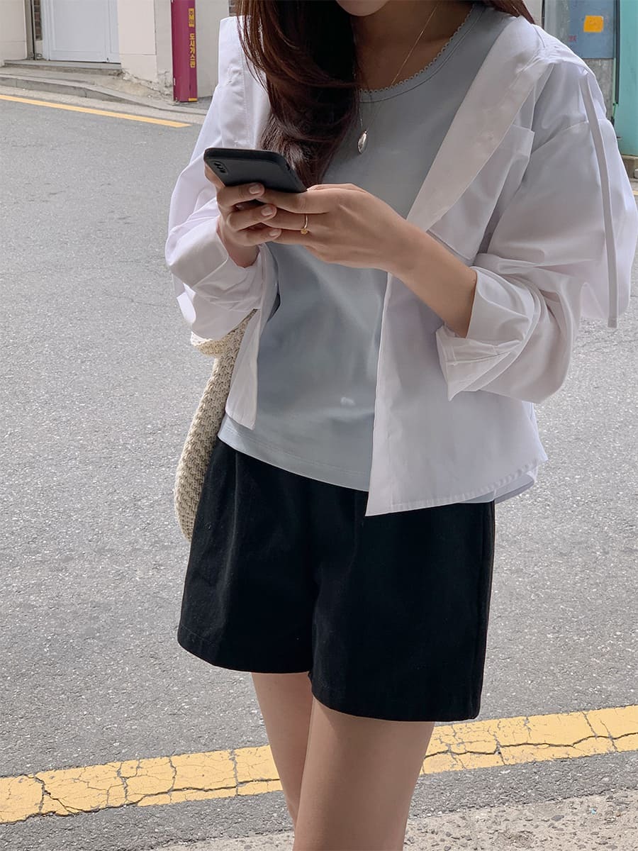 韓國Cherrykoko授權 韓系休閒抓褶修身鬆緊短褲