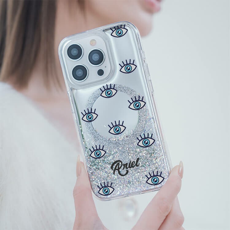 藍色眼睛 (MagSafe磁吸) 閃耀鏡面殼 - (訂製名字) iPhone客製化手機殼