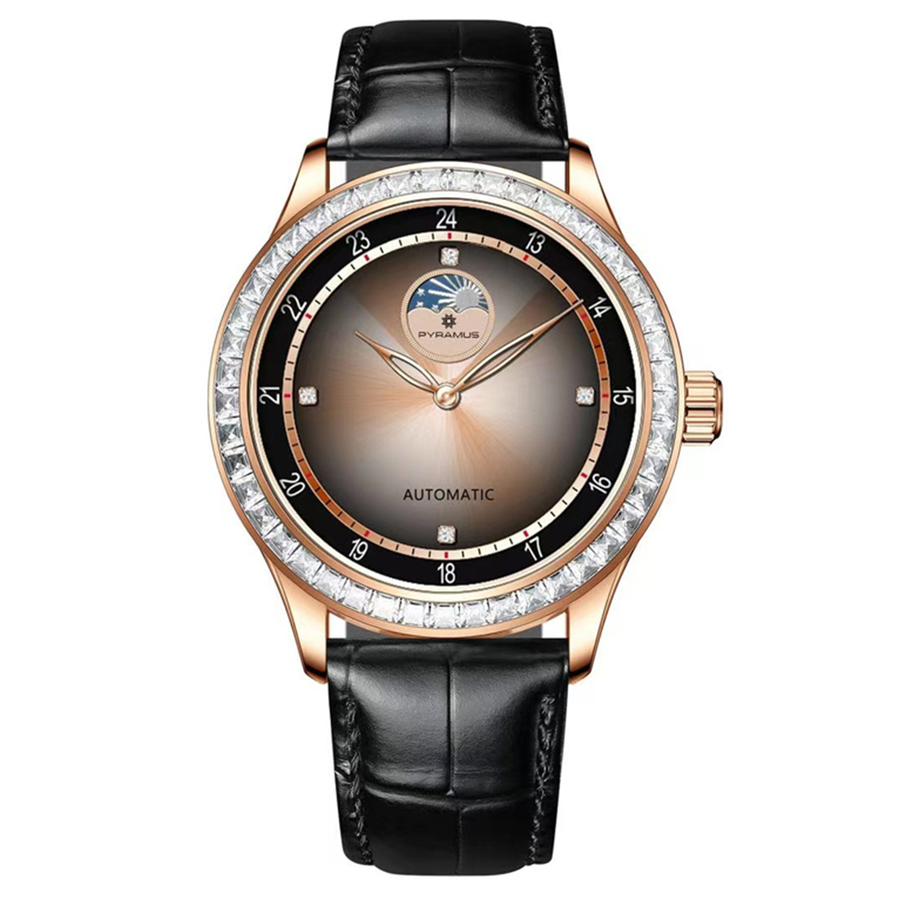 【PYRAMUS 帕爾麥斯】 PMS-003-L1 太陽神 Helios 太陽紋 晶鑽 牛皮 機械 手錶 -