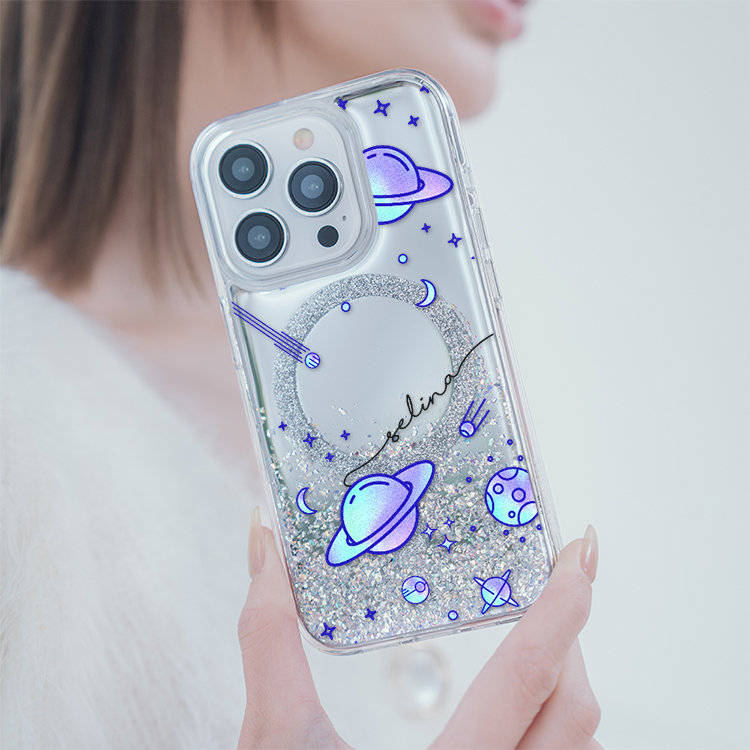 紫色星球 (MagSafe磁吸) 閃耀鏡面殼 - (訂製名字) iPhone客製化手機殼