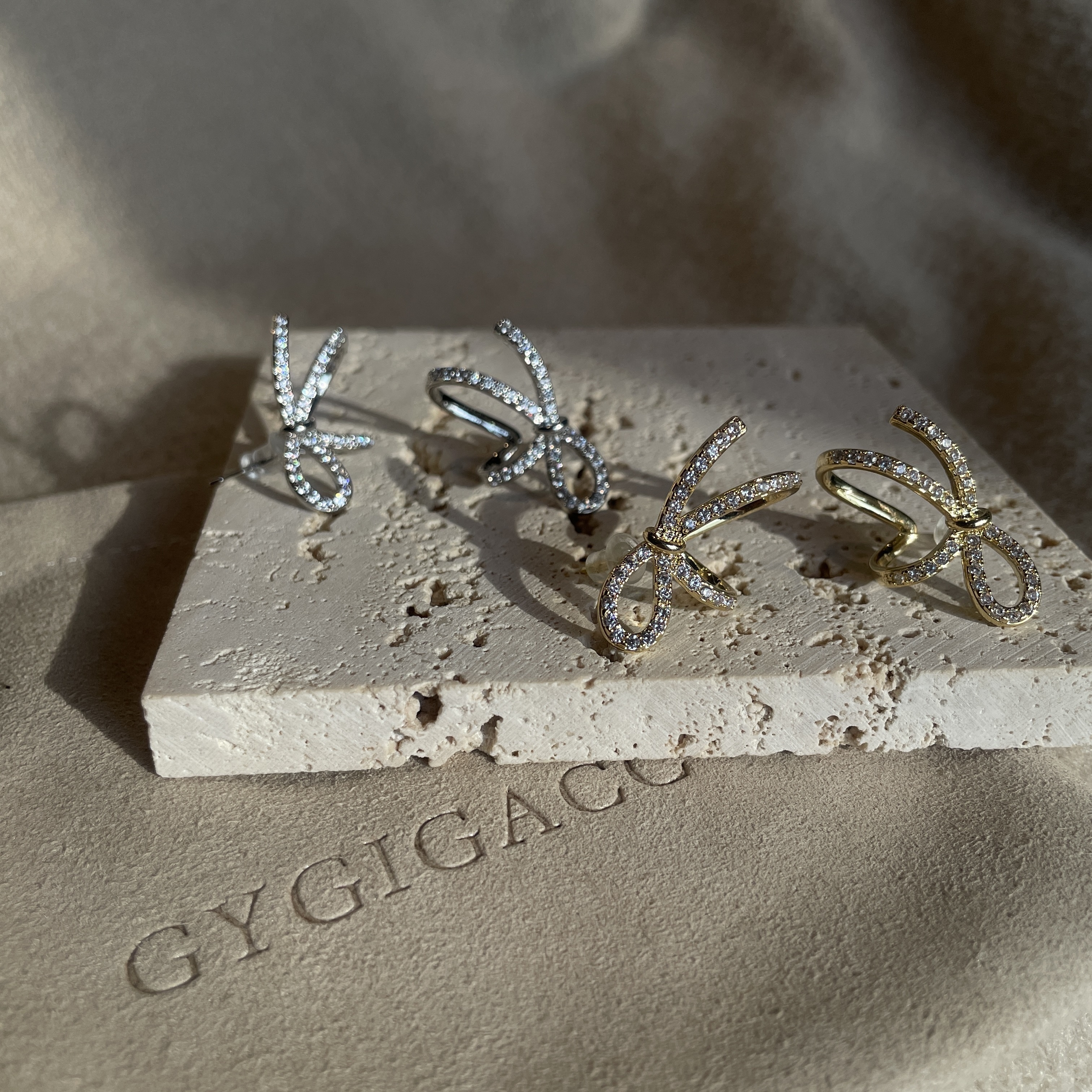 14k高級千金緞帶蝴蝶結 包耳耳釘