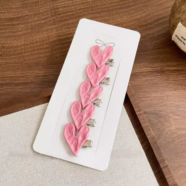 [5 FOR RM10] Asymmetrical Liquid Pink Heart Hair Clip