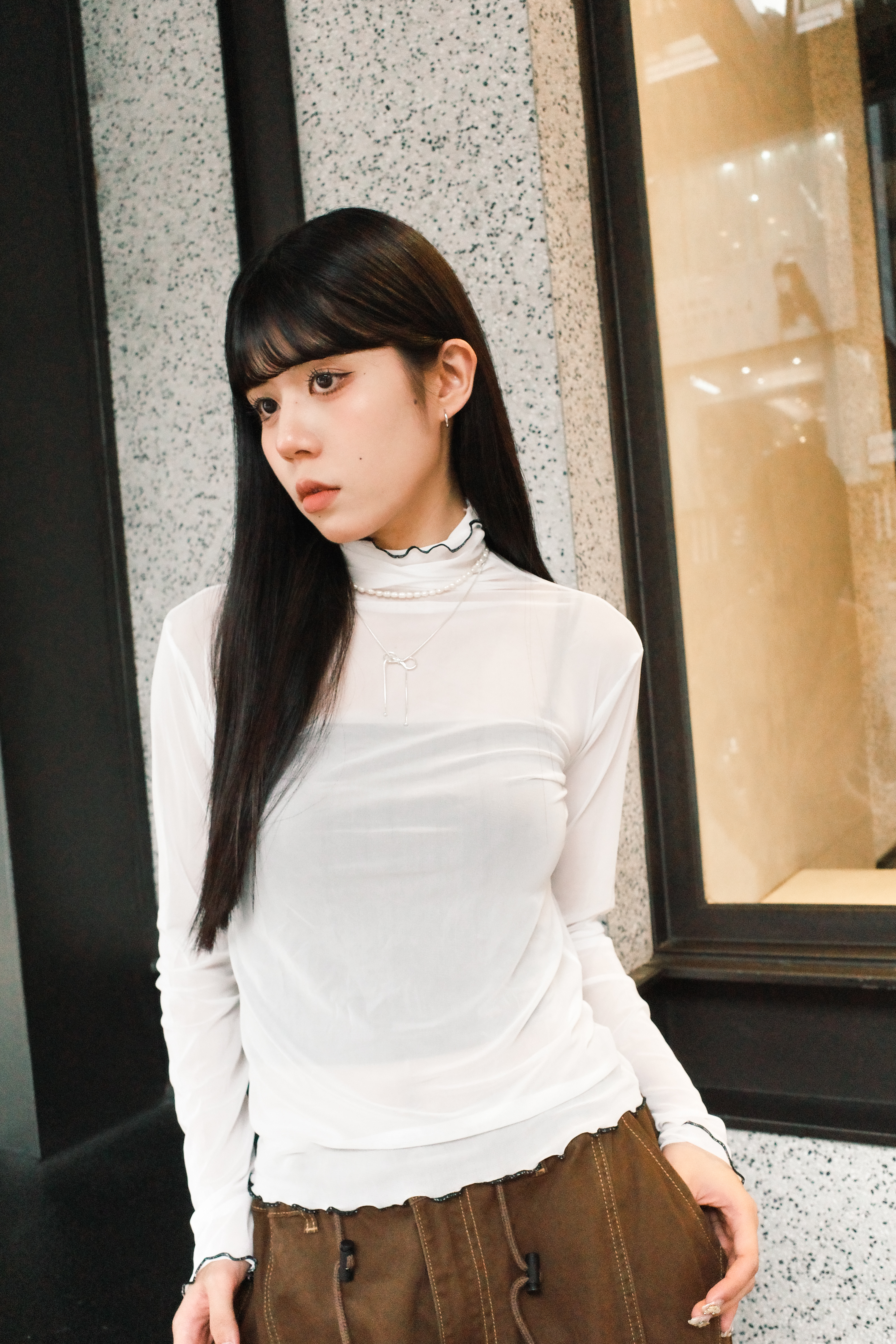 『Always_Good』糖果色系 荷葉邊 撞色 內搭 透膚上衣