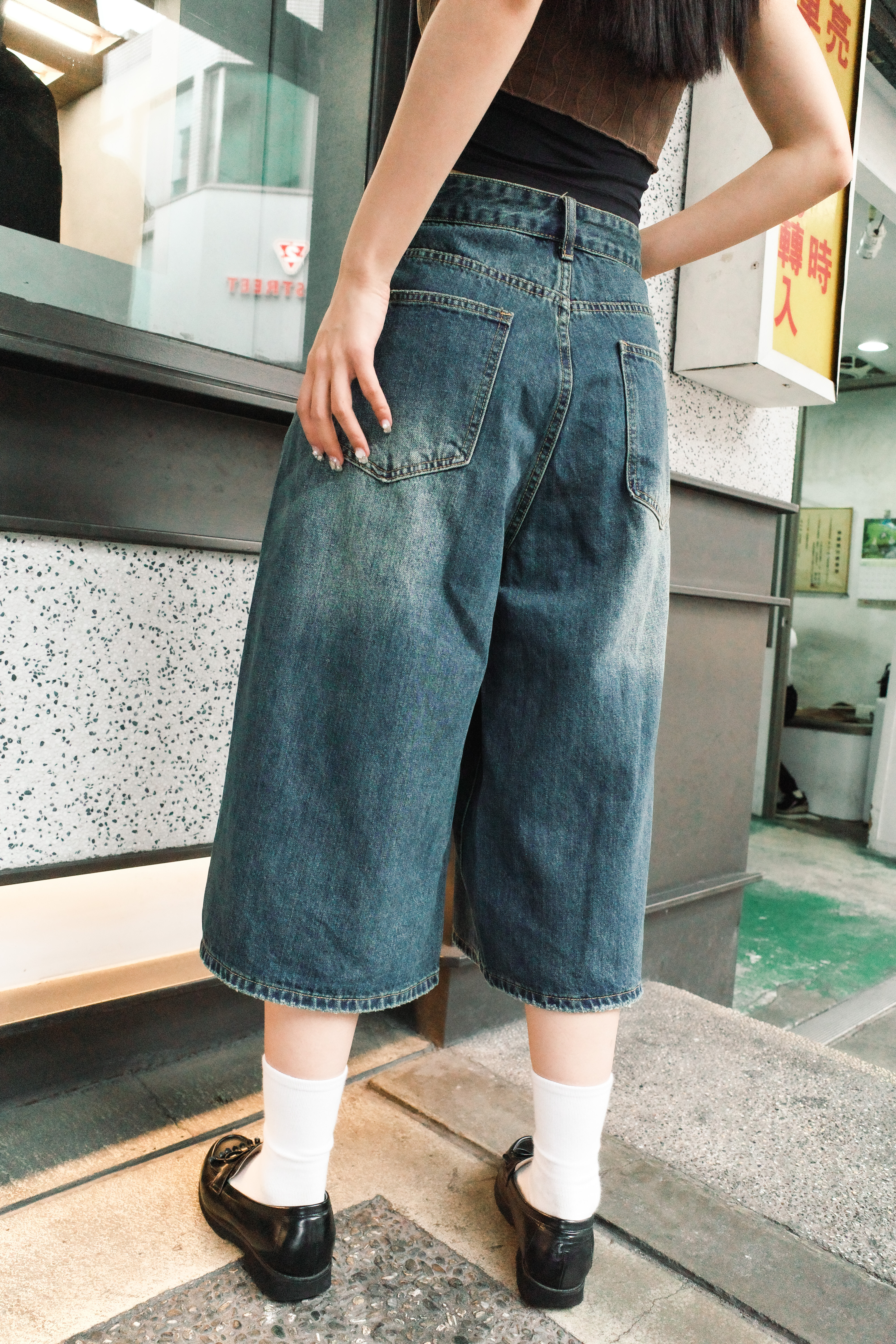 『Always_Good』水洗 闊腿 七分 牛仔 短褲