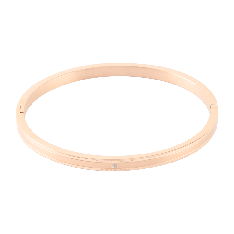 白鋼手鐲，女士手鐲 俐落簡潔線條；True love Forever 真愛永恆（3717玫瑰金）