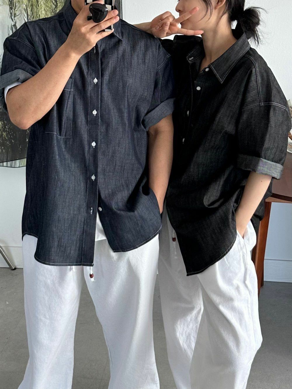 暗紋牛仔短袖恤衫 OREO-067S