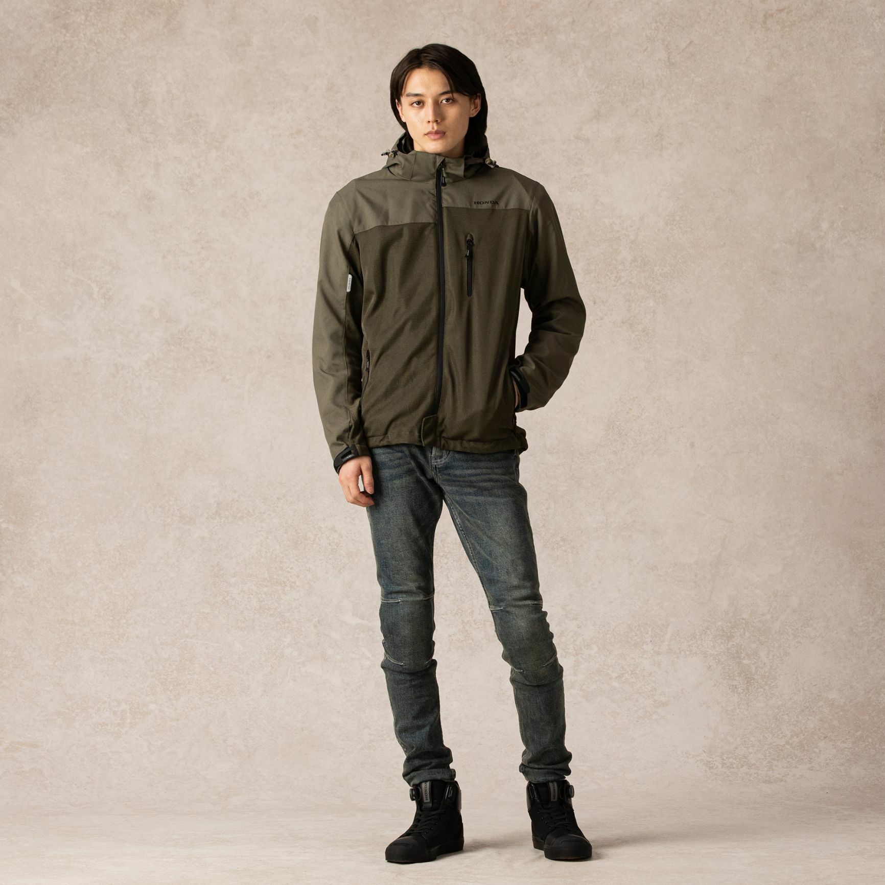 HONDA純正部品 夏季男女款網眼連帽外套(橄欖綠)