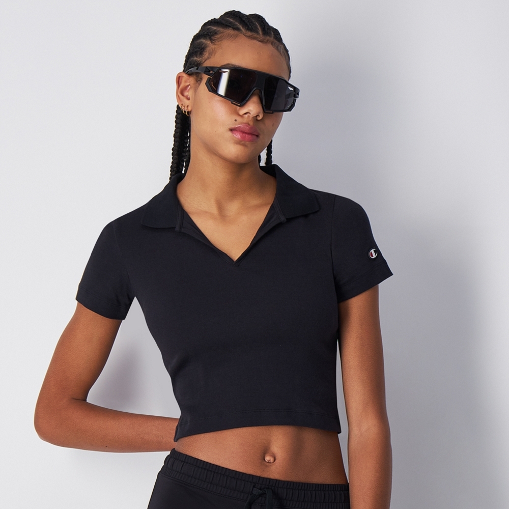 女款-歐美修身短版POLO衫-黑色（117158-KK001）