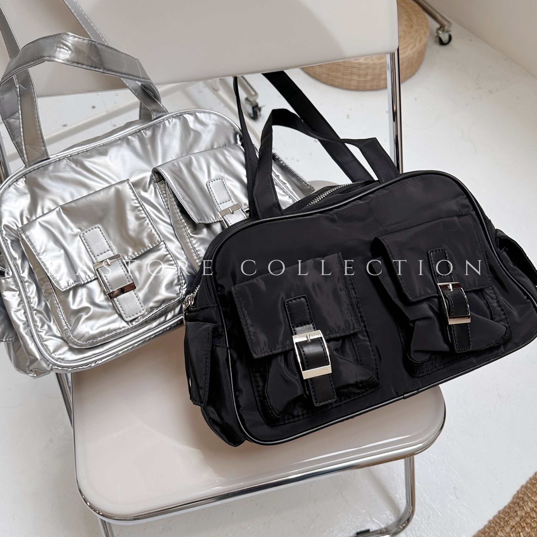 雙口袋運動單肩包/手提包/三色