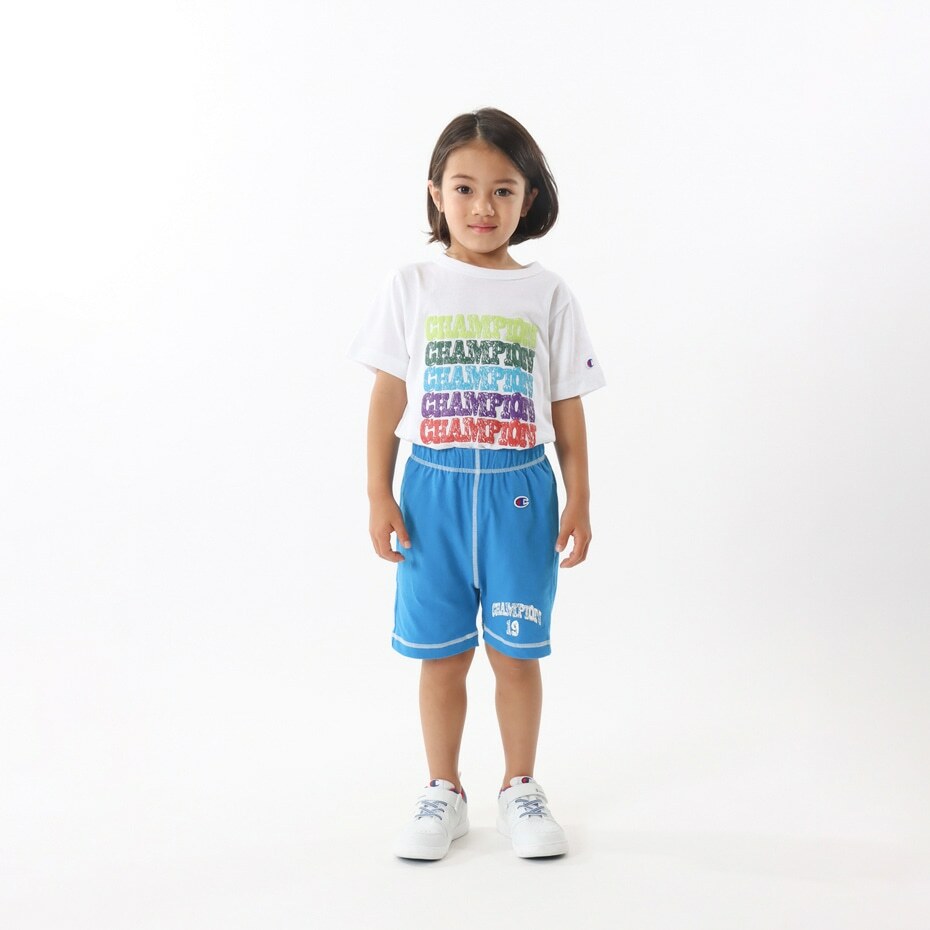 童款-撞色車線塗鴉棉質短褲-藍色（CK-Z505-340）