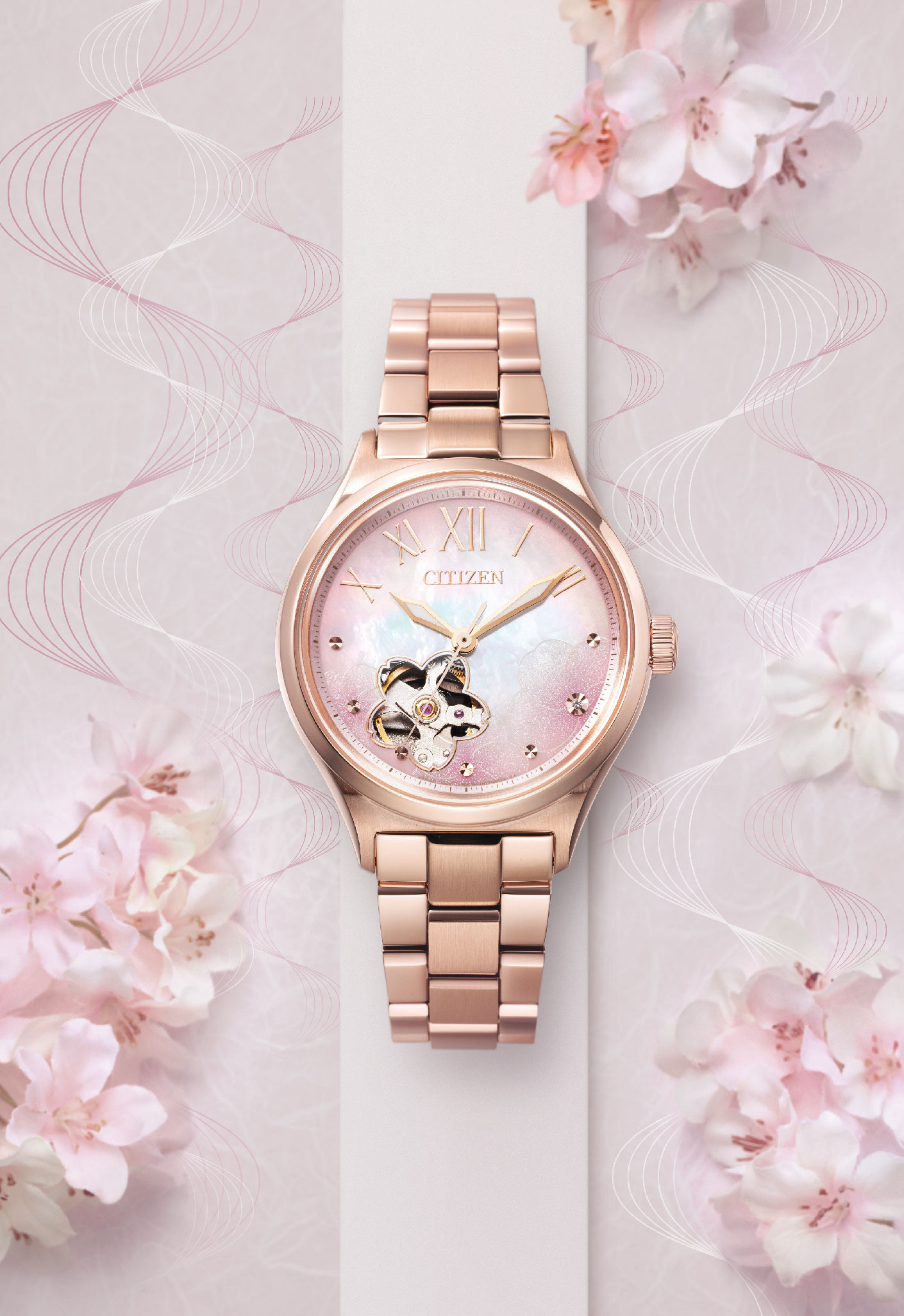萬年鐘錶 - Citizen 星辰錶 XC女錶  套組錶款  Hebe田馥甄櫻花限定機械女錶 PC1017-70Y  錶徑34MM