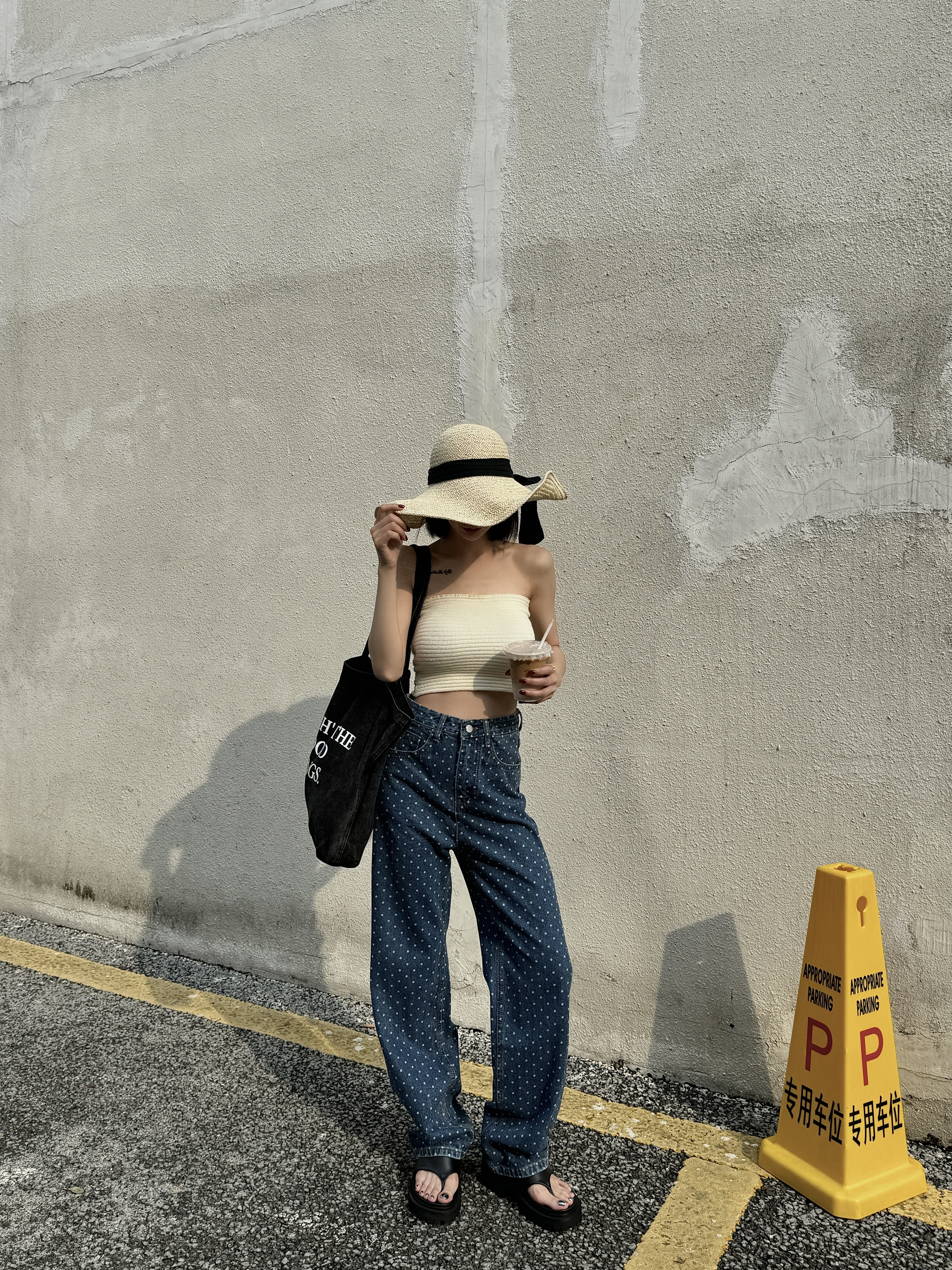 自留款復古點點長腿褲