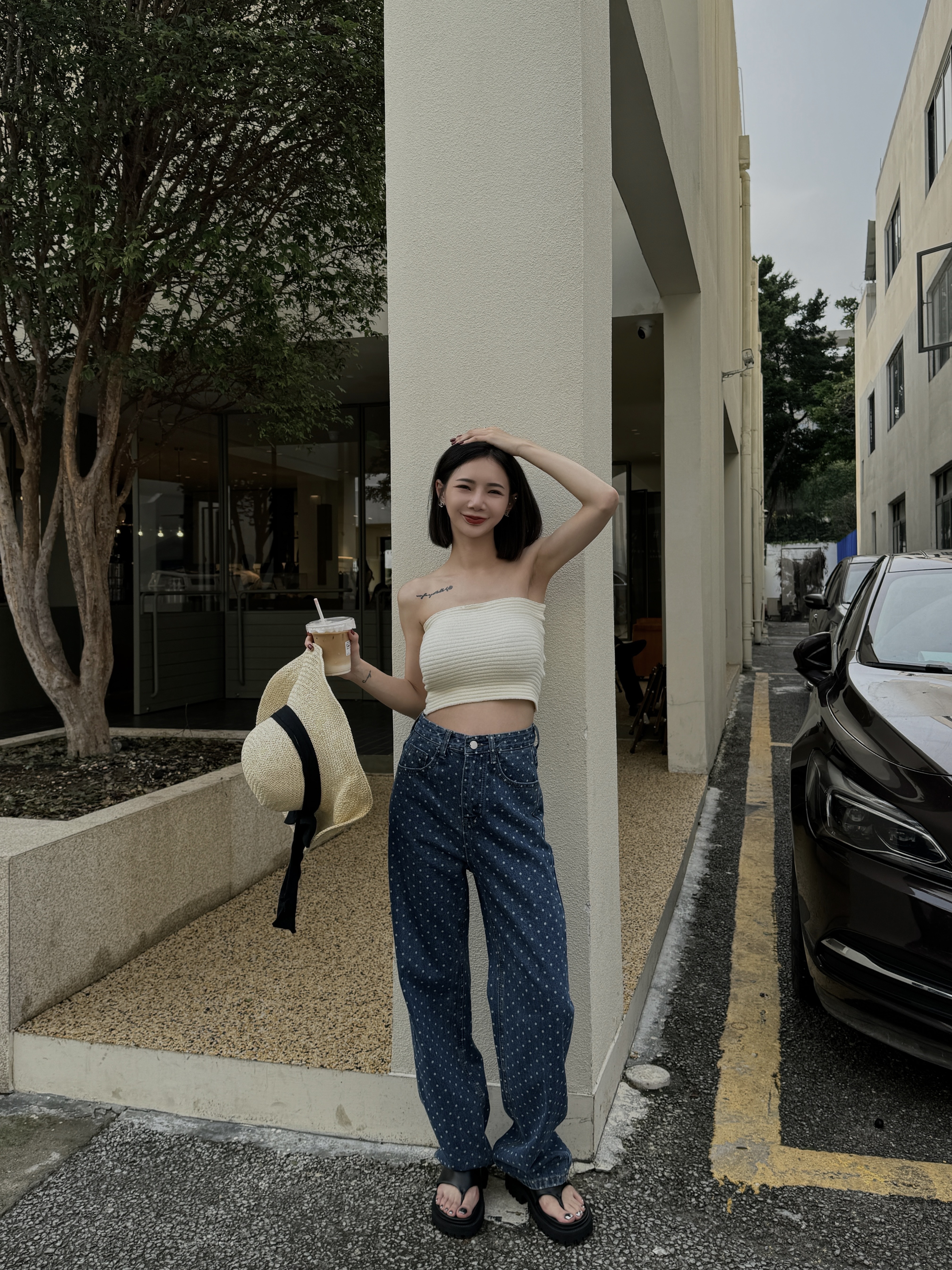 自留款復古點點長腿褲