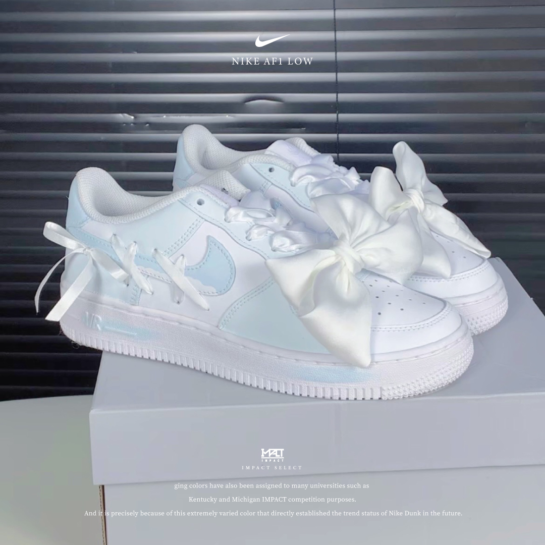 【訂製款】Nike Air Force 1 Low 蕾絲公主 藍白款 綁帶 大蝴蝶結