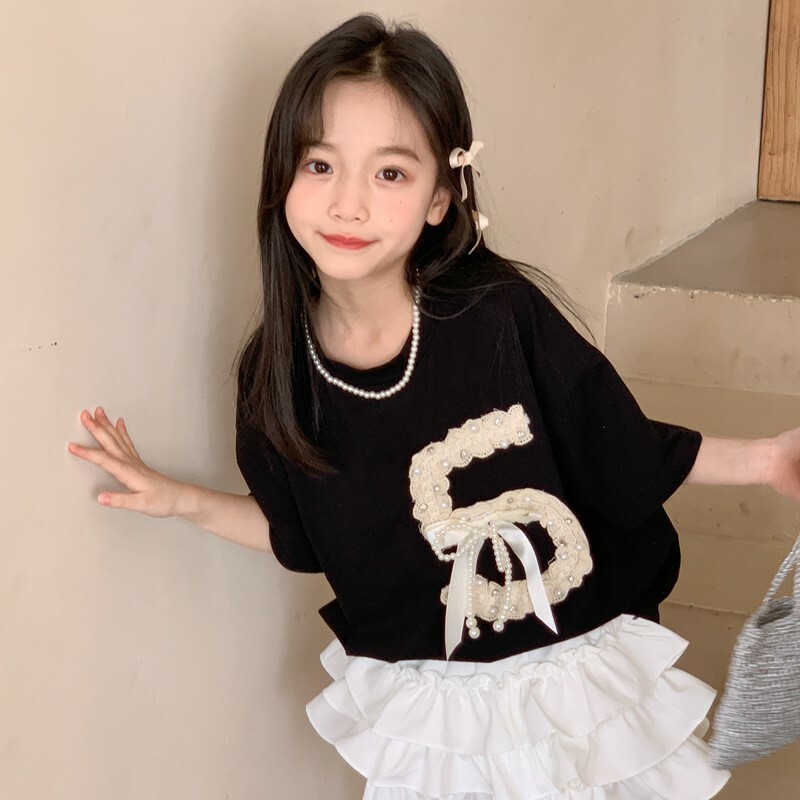 蕾蕾絲釘珠數字 5 短袖上衣 100-160cm