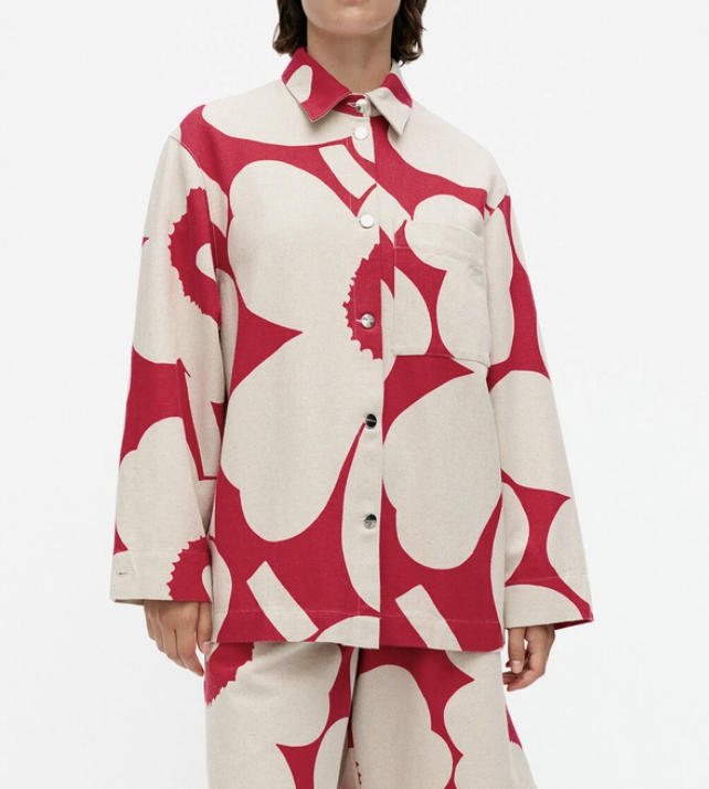 代購現貨 ｜ Marimekko oversize shirt | cotton x linen | red x beige unikko| KULMAT UNIKKO OVERSHIRT