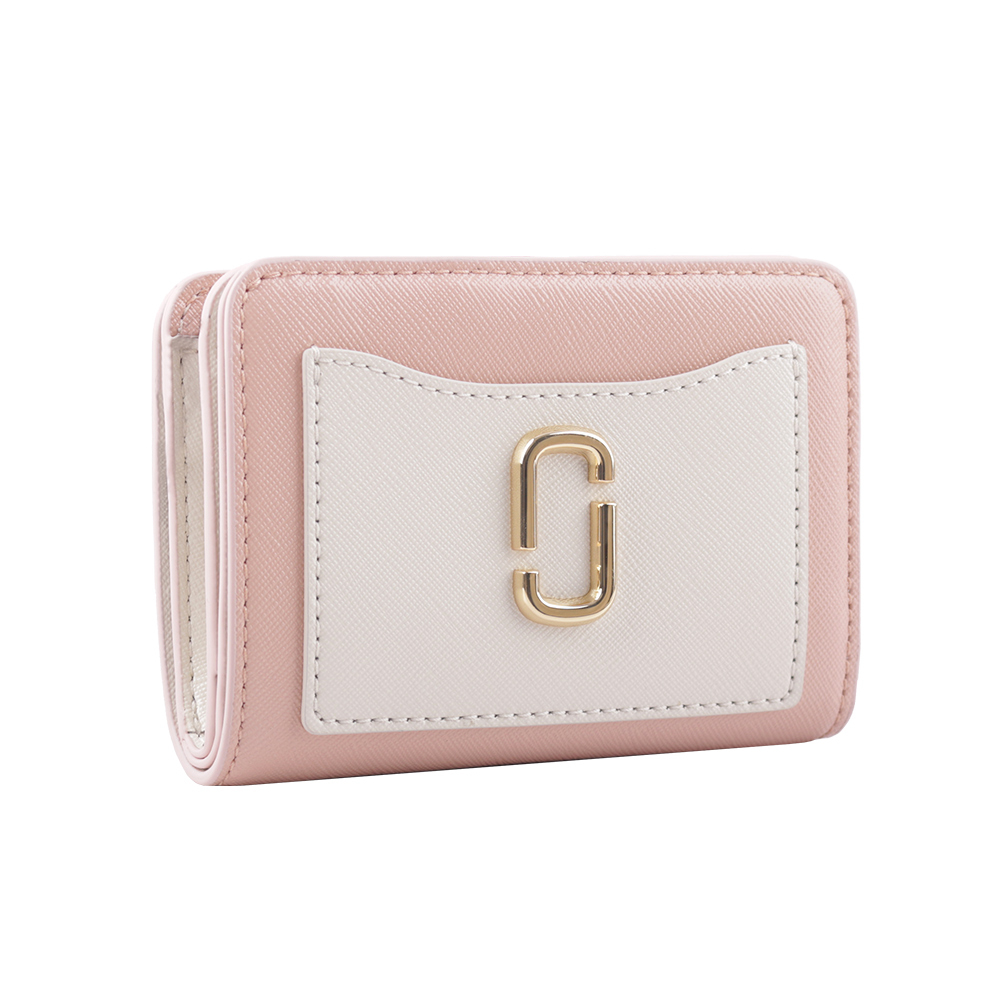 【MARC JACOBS】The Snapshot 防刮皮革暗釦二折撞色短夾(玫瑰粉) 2F3SMP062S07 695