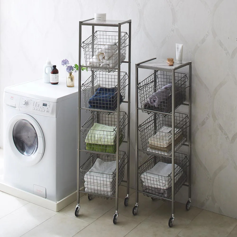 Lueurll系列大理石紋附籃四層置物收納推車